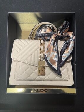 ALDO Cream Quilted Top-Handle Satchel with Scarf Accent